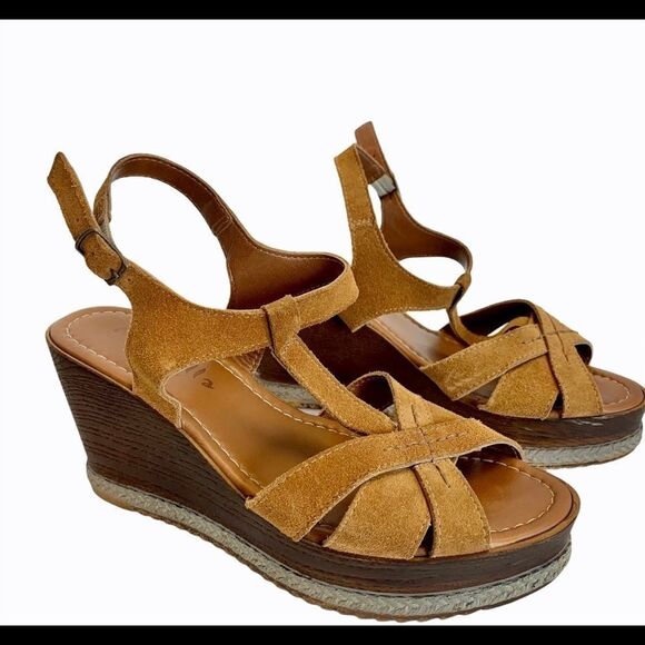 Mariella Italian Brown suede wedge sandals Sz 40 - Picture 2 of 8